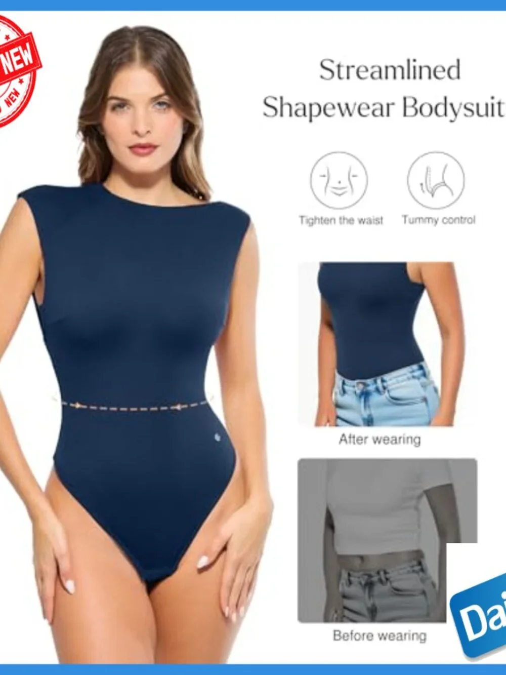 Sleeveless Tummy Control Shapewear Bodysuit with Asymmetric Neckline - Picture 3 of 7